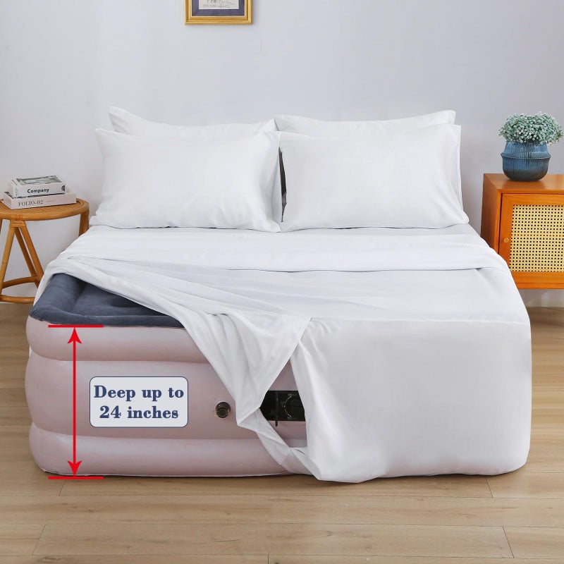 Antranfour Air Mattress Sheet Set for 16-24 Inch Air Beds Twin Size,Deep Pocket Fitted Sheet with Inflation Opening,Soft & Breathable, for Guests, Camping, RVs, Includes Pillowcase Flat Sheet Fitted Sheet,White - Image 4