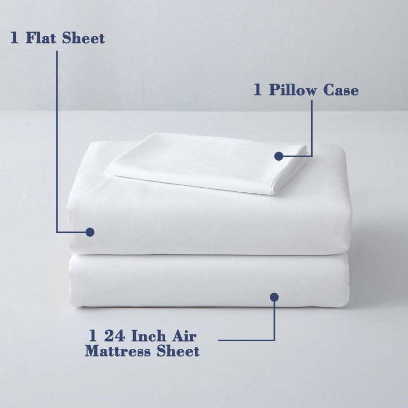 Antranfour Air Mattress Sheet Set for 16-24 Inch Air Beds Twin Size,Deep Pocket Fitted Sheet with Inflation Opening,Soft & Breathable, for Guests, Camping, RVs, Includes Pillowcase Flat Sheet Fitted Sheet,White - Image 2
