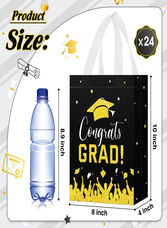 Shinylin 24 Pcs Graduation Gift Bags 2026 Reusable Graduation Bags Bulk with Handles, Nonwoven Congrats Grad Party Favor Tote(Black, Gold - Image 3
