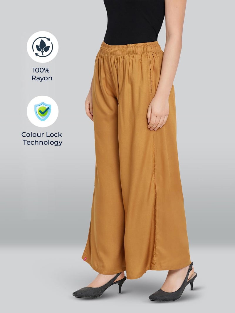 Lyra Women's Rayon Solid Palazzo | Free Size | Pack of 1 Amber Gold - Image 4