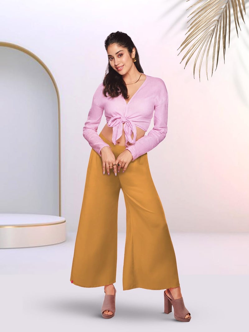 Lyra Women's Rayon Solid Palazzo | Free Size | Pack of 1 Amber Gold - Image 5