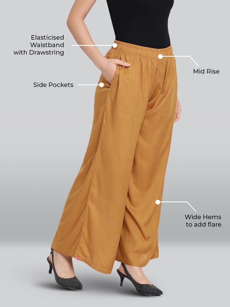 Lyra Women's Rayon Solid Palazzo | Free Size | Pack of 1 Amber Gold - Image 3