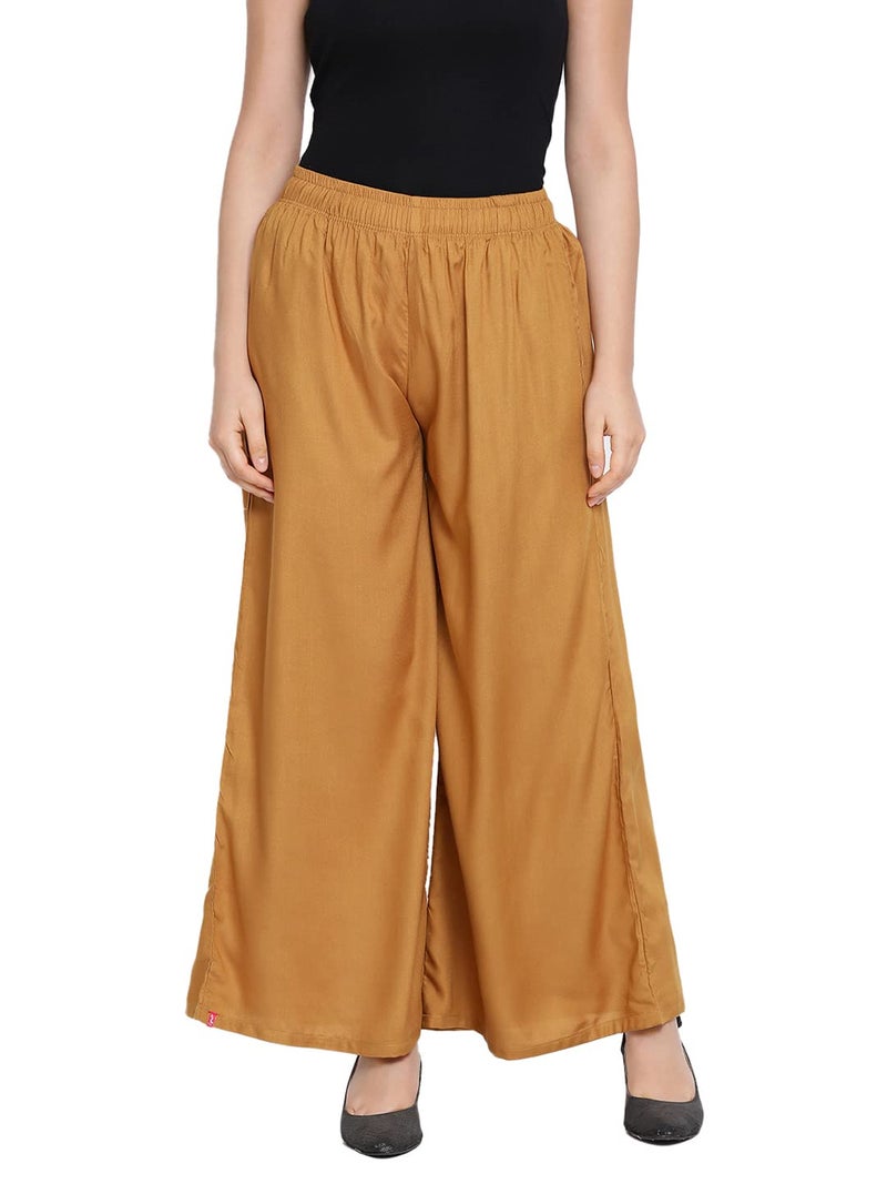 Lyra Women's Rayon Solid Palazzo | Free Size | Pack of 1 Amber Gold - Image 1