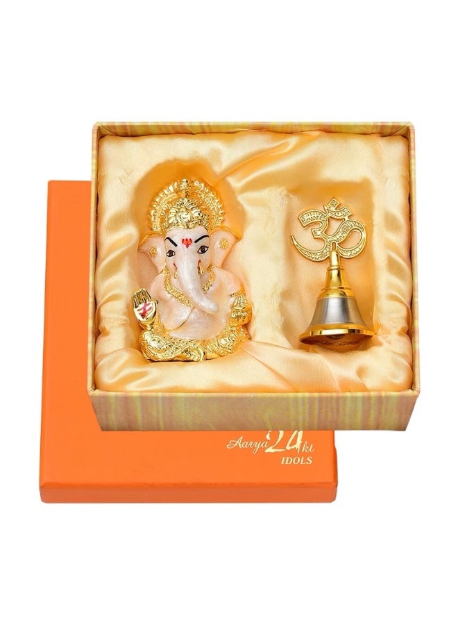 Aarya 24K Gold-Plated Ganesha  & Om Bell Combo Set (Size: 14 cm x 8.5 cm) - Image 2