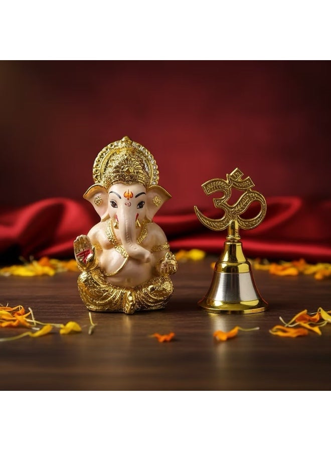 Aarya 24K Gold-Plated Ganesha  & Om Bell Combo Set (Size: 14 cm x 8.5 cm) - Image 1