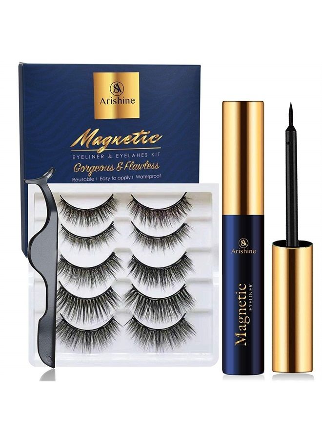 Arishine Magnetic Eyelashes with Eyeliner - Magnetic Eyeliner 1 Tube and Magnetic Eyelash Kit - Eyelashes With eyeliner Natural Look - Comes With Applicator - Image 1