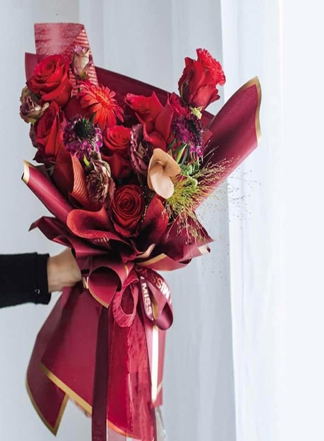 WRAPAHOLIC 20 Sheets Flower Wrapping Paper - 22.4 x 22.4 inch Red with Gold Edge Waterproof Floral Bouquet Wrapping Paper, Florist Supplies Packaging Paper for Wedding Birthday Gift DIY - Image 5