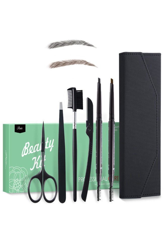 Eyebrow Grooming Set Tweezers Stainless Steel Scissors Brow Comb Razors Trimmer & 2 Eyebrow Brush Pens for Beginners Men & Women Eyebrow Tools - Image 1