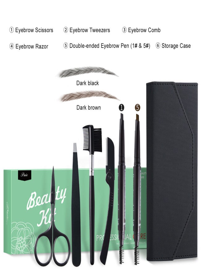 Eyebrow Grooming Set Tweezers Stainless Steel Scissors Brow Comb Razors Trimmer & 2 Eyebrow Brush Pens for Beginners Men & Women Eyebrow Tools - Image 2