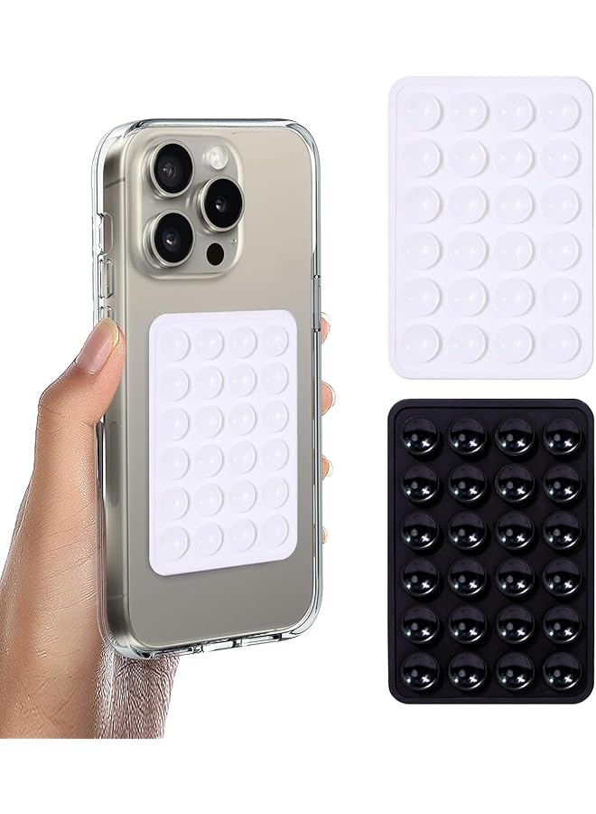 Green Tiger 2Pcs Silicone Suction Phone Case Adhesive Mount, Anti-Slip Hands-Free Phone Holder, Sticky Phone Grip Compatible with iPhone and Android Cases, Black and White - Image 1