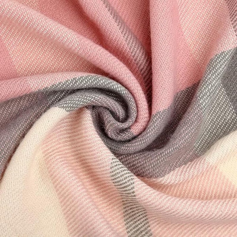 Mocasor Women's Plaid Blanket Scarf Fall Winter Soft Warm Large Lattice Shawl Wraps Big Tartan Scarves for Ladies (Pink Grey) - Image 5