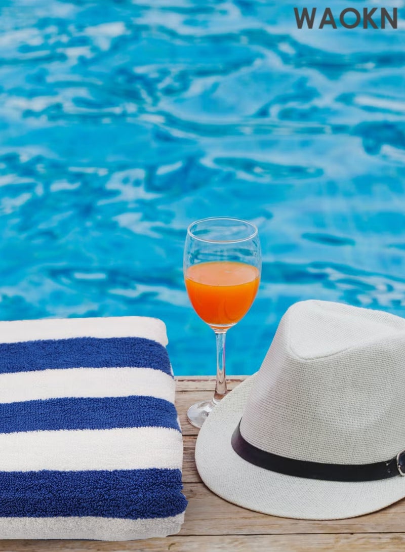 دبليو أيه أو كي أن منشفة شاطئ كبيرة الحجم مصنوعة من القطن بنسبة 100%، مخططة، بتصميم صيفي لحمام السباحة، منشفة ناعمة عالية الامتصاص (مخططة باللونين الأزرق والأبيض) - Image 4