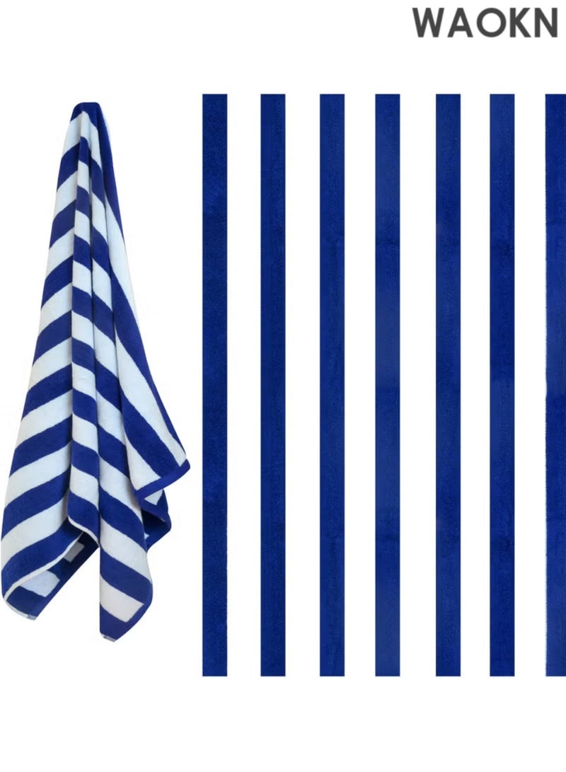دبليو أيه أو كي أن منشفة شاطئ كبيرة الحجم مصنوعة من القطن بنسبة 100%، مخططة، بتصميم صيفي لحمام السباحة، منشفة ناعمة عالية الامتصاص (مخططة باللونين الأزرق والأبيض) - Image 5