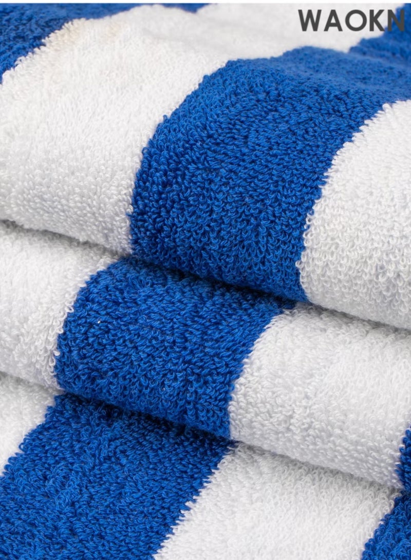 دبليو أيه أو كي أن منشفة شاطئ كبيرة الحجم مصنوعة من القطن بنسبة 100%، مخططة، بتصميم صيفي لحمام السباحة، منشفة ناعمة عالية الامتصاص (مخططة باللونين الأزرق والأبيض) - Image 3