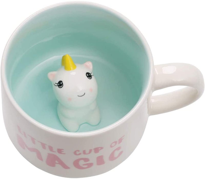 Ewaymado 3D Coffee Mug Unicorn Inside CupCute Handmade Animal Figurine Ceramics TeacupChristmasBirthdayMothers Day Gifts for Friends Family or KidsWhite Unicorn