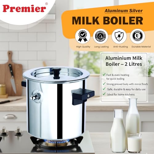 Premier Aluminium Milk Boiler 2 Litre | Whistle Indication | Anti-Overflow Design | Thick Heavy Base | Safe Lid with Knob | Side Handles | ISI Certified - Image 4