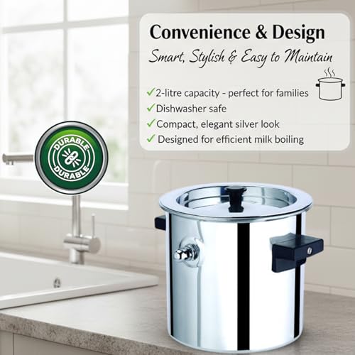 Premier Aluminium Milk Boiler 2 Litre | Whistle Indication | Anti-Overflow Design | Thick Heavy Base | Safe Lid with Knob | Side Handles | ISI Certified - Image 3