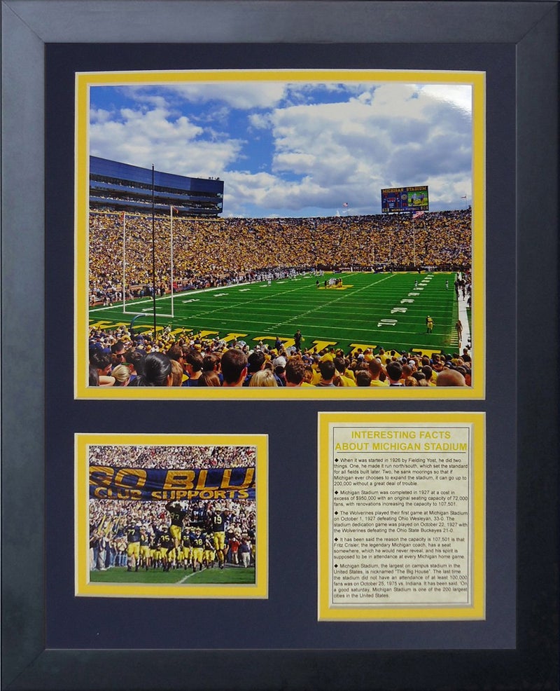 Legends Never Die Legends Never Die University of Michigan The Big House Stadium Collectible  Framed Photo Collage Wall Art Decor  12x15  Black 