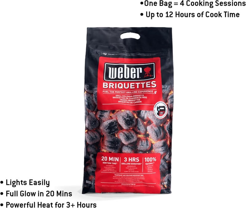 Weber BBQ Briquettes 8 kg | Longer Lasting Charcoal | Burns evenly and for Longer period | Creates very Less Ash | Premium Charcoal for barbeque & grilling - Image 2