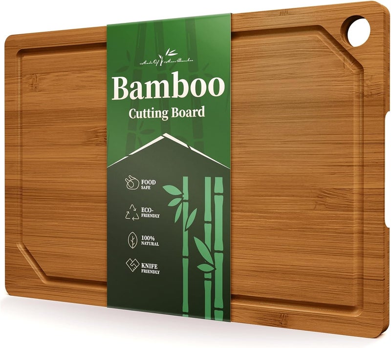 Kitsure Bamboo Cutting Board - Multi-Sizes Wooden Cutting Boards for Kitchen, Convenient Kitchen Essentials with Deep Juice Grooves, Cutting Board for Chopping & Serving, Large, Brown - Image 1