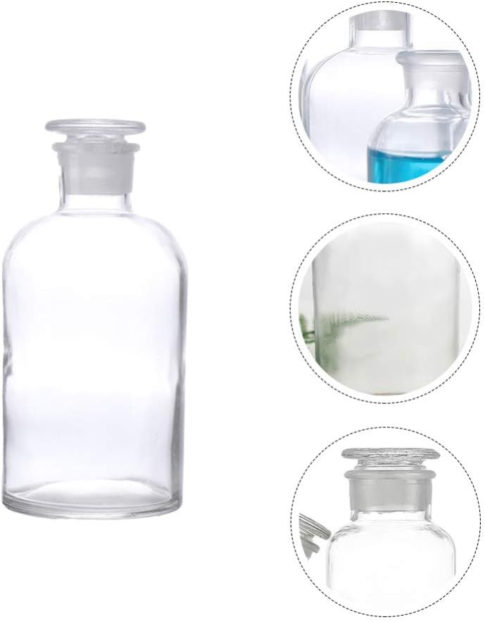 klarako Lab Chemicals Bottle Lab Vials Clear Reagent Bottle Glass Narrow Mouth Bottle Clear Glass with Ground Glass Stopper and Graduate for Laboratory and Kitchen 250mL Autosampler Vials Lab Vials - Image 1
