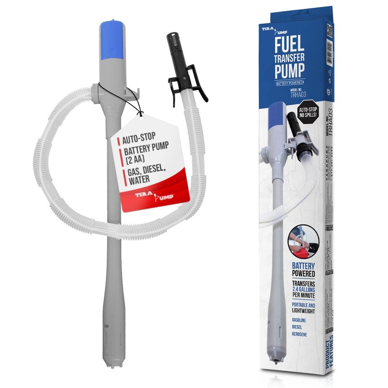 TERA PUMP 2AA Battery Powered Siphon Fuel Pump with Auto Stop for E85 E15 Gas 24 Gallons per Min