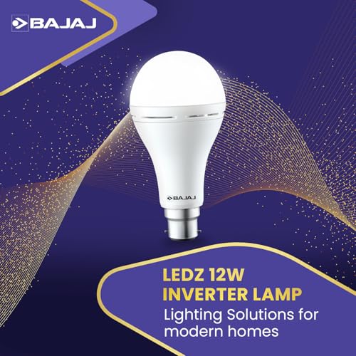 Bajaj LEDZ 12W بطارية قابلة لإعادة الشحن طوارئ محول LED لمبة | ضوء يوم بارد | حتى 4 ساعات بطارية | B22D | ضمان 1 سنة - (عبوة من 4، أبيض) - Image 2