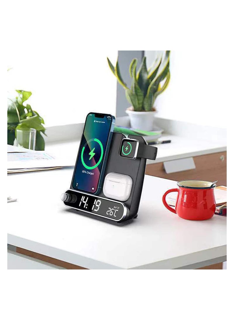 SYOSI - 2024 New Wireless Charging Station, 3 in 1 Desktop Charging Station with Clock/Alarm, 15W Fast Charging for Different Phone, Smart 3 in 1 Wireless Charger Alarm Clock with Smartwatch, Earphones - Image 1
