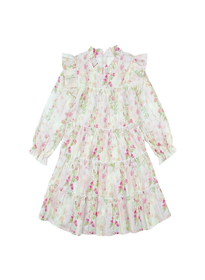 oweve Toddler Baby Girl Cotton Boho Dress Ruffle Long Sleeve Fall Clothes Kids Cute Outfits Sunny Beach Floral Sundress for 1-6T Pink - Image 1