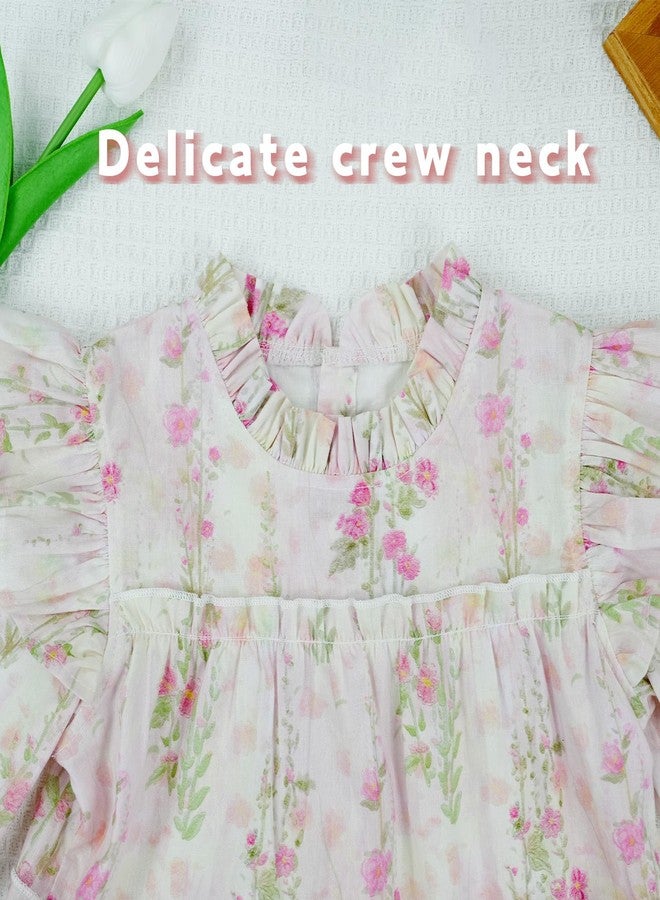 oweve Toddler Baby Girl Cotton Boho Dress Ruffle Long Sleeve Fall Clothes Kids Cute Outfits Sunny Beach Floral Sundress for 1-6T Pink - Image 2