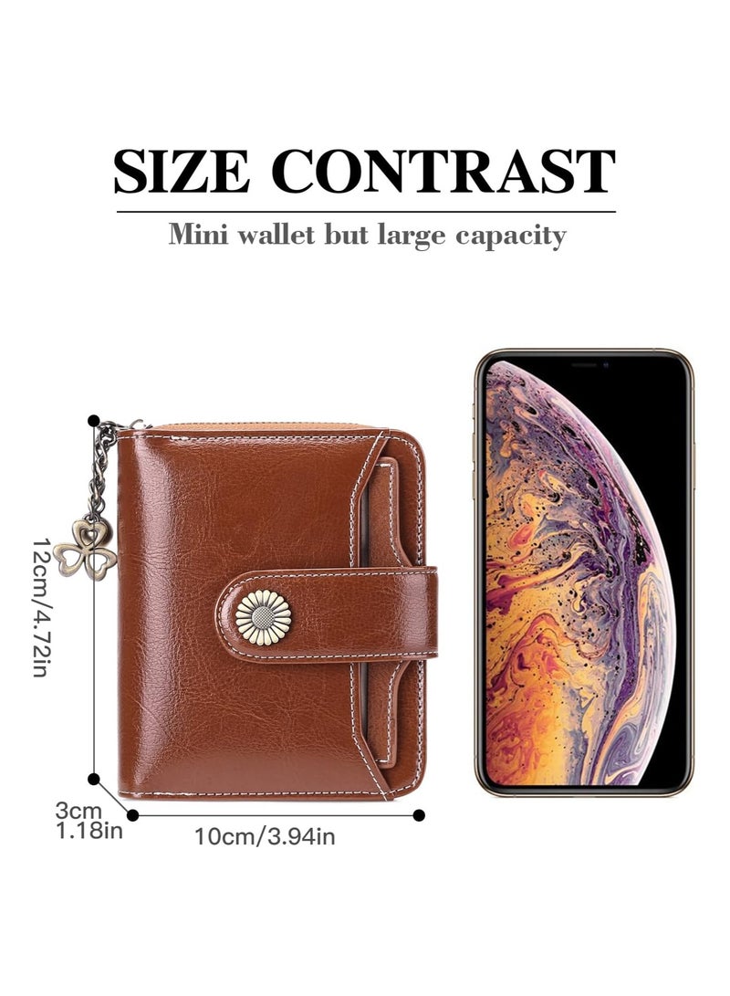 Excefore Wallets Women, Ladies Small Wallet, RFID Blocking Genuine Leather Bifold Zippered Pocket Wallet Card Case Purse with ID Window - Image 5