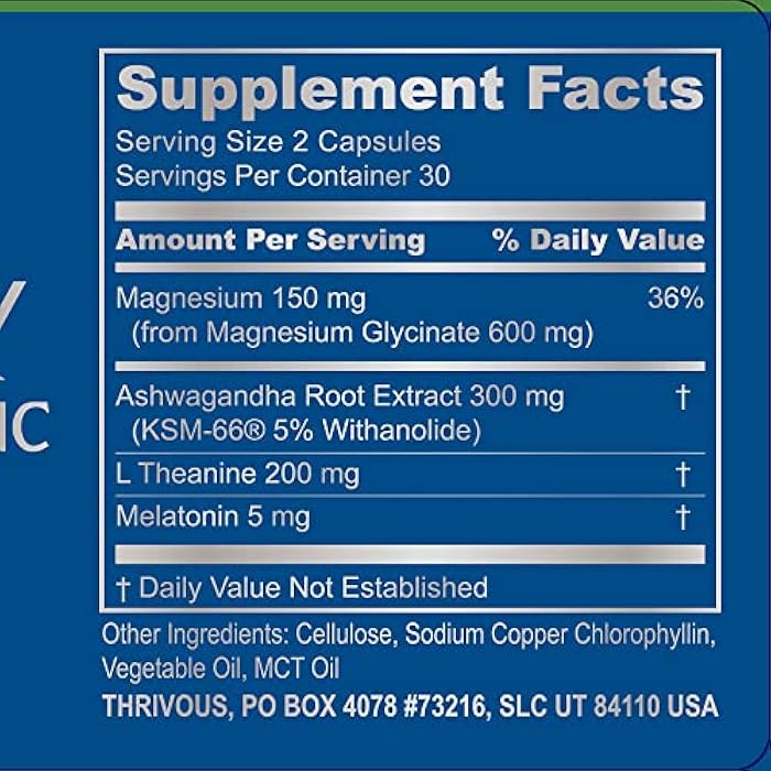 Thrivous Serenity Nightly Nootropic – Sleep & Relaxation Formula with KSM-66 Ashwagandha, L-Theanine, Magnesium Glycinate & Melatonin – 60 Vegan Capsules - Image 4