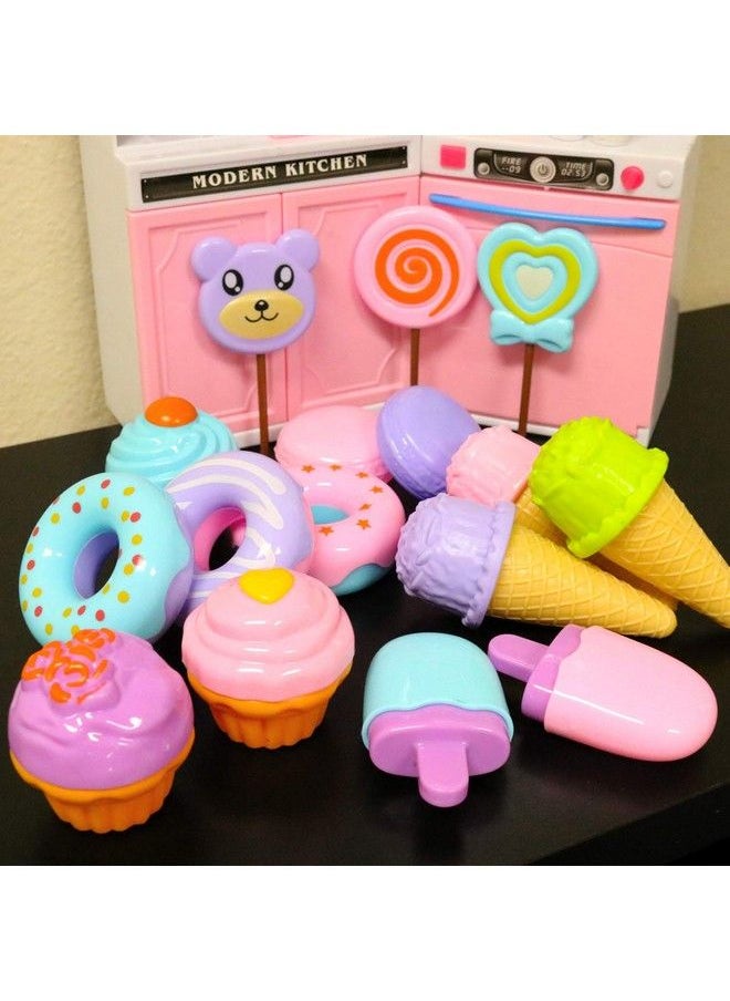 GiftExpress 17 Pcs Pretend Play Food Dessert Set Sweet Treats Assortment Toy Donuts Cupcakes Ice Cream Candy Bars Assorted Dessert Toys For Kids  - Image 3