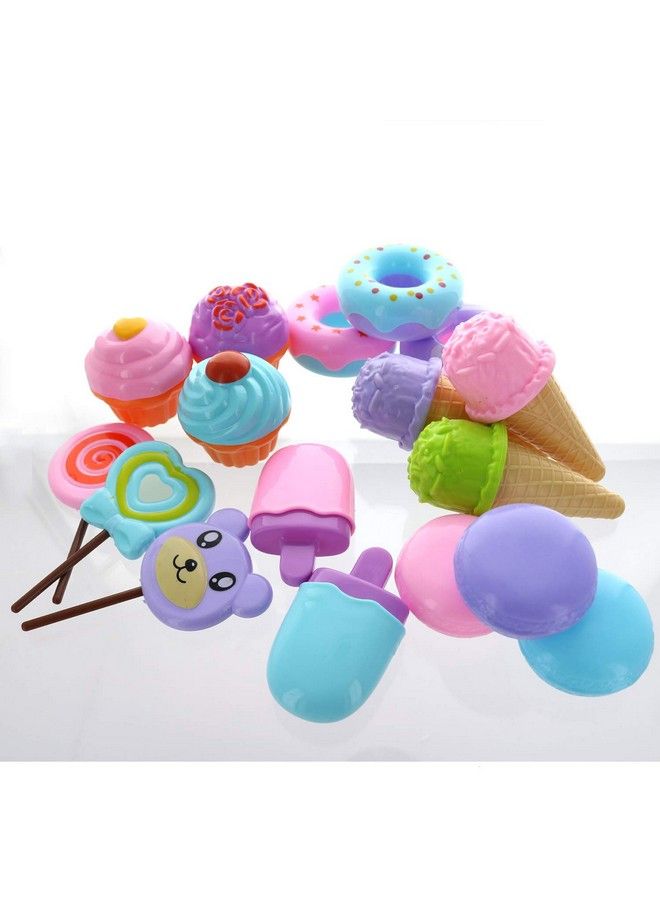 17 Pcs Pretend Play Food Dessert Set Sweet Treats Assortment Toy Donuts Cupcakes Ice Cream Candy Bars Assorted Dessert Toys For Kids