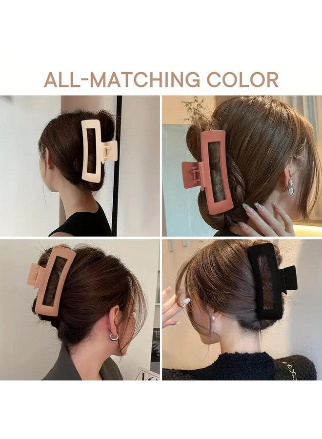 Minta 4pcs Solid Color Matte Hollow Out Hair Claw Clips Large Rectangular Hair Grab Clips Ponytail Holders For Women And daily use - Image 2