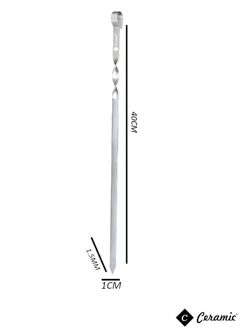 CERAMIC Barbecue Skewers 40Cm Stainless Steel Flat Metal Bbq Kabob Skewer Reusable Grilling Sticks Set Shish Kebab Needles For Outdoor Camping Outings Cooking Tools With Bag 36 Pcs  - Image 3