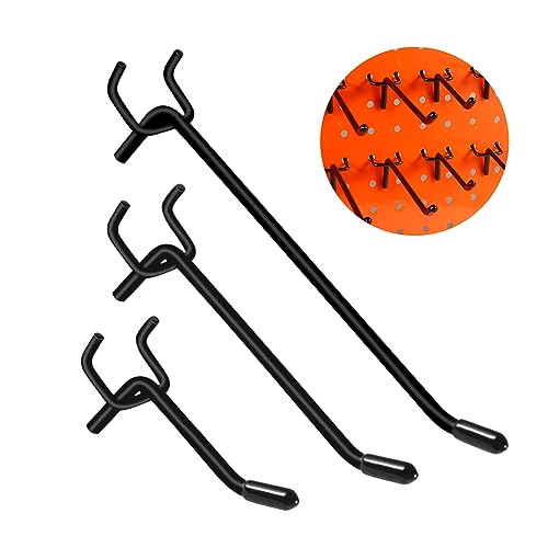 Dualshine 60Pcs Black Pegboard Hooks, 2/4/6 Inch Pegboard Wall Hook Heavy Duty PegBoard Shelving Hook Fit 1/4" PegBoard Metal Hanging Pegboard Display Hook Holder Organizer for Kitchen Store - Image 1