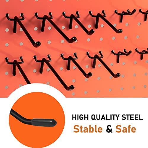 Dualshine 60Pcs Black Pegboard Hooks, 2/4/6 Inch Pegboard Wall Hook Heavy Duty PegBoard Shelving Hook Fit 1/4" PegBoard Metal Hanging Pegboard Display Hook Holder Organizer for Kitchen Store - Image 4
