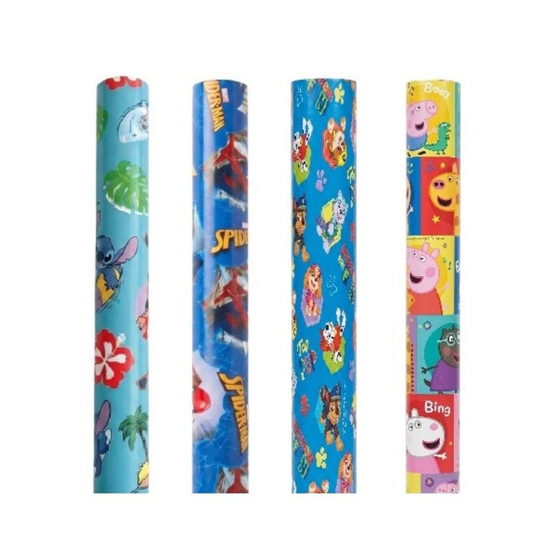 Design Group Roll Wrap Value 2M Assorted  Stitch / Spiderman / Paw Patrol / Peppa Pig (4 Pcs) - Image 1