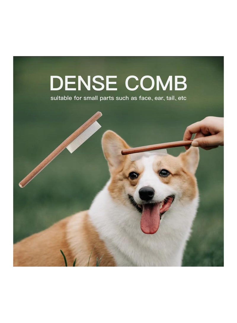 Pet Dematting Rake with 2 Sided Professional Grooming for Dogs and Cats 20 Blades Deshedding Detangle Thinning Undercoat Comb Face Kit Wooden Handle - Image 3