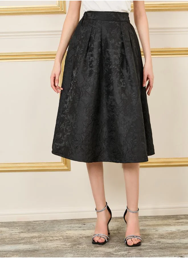 ستايلي Jacquard Box Pleated Skater Midi Skirt