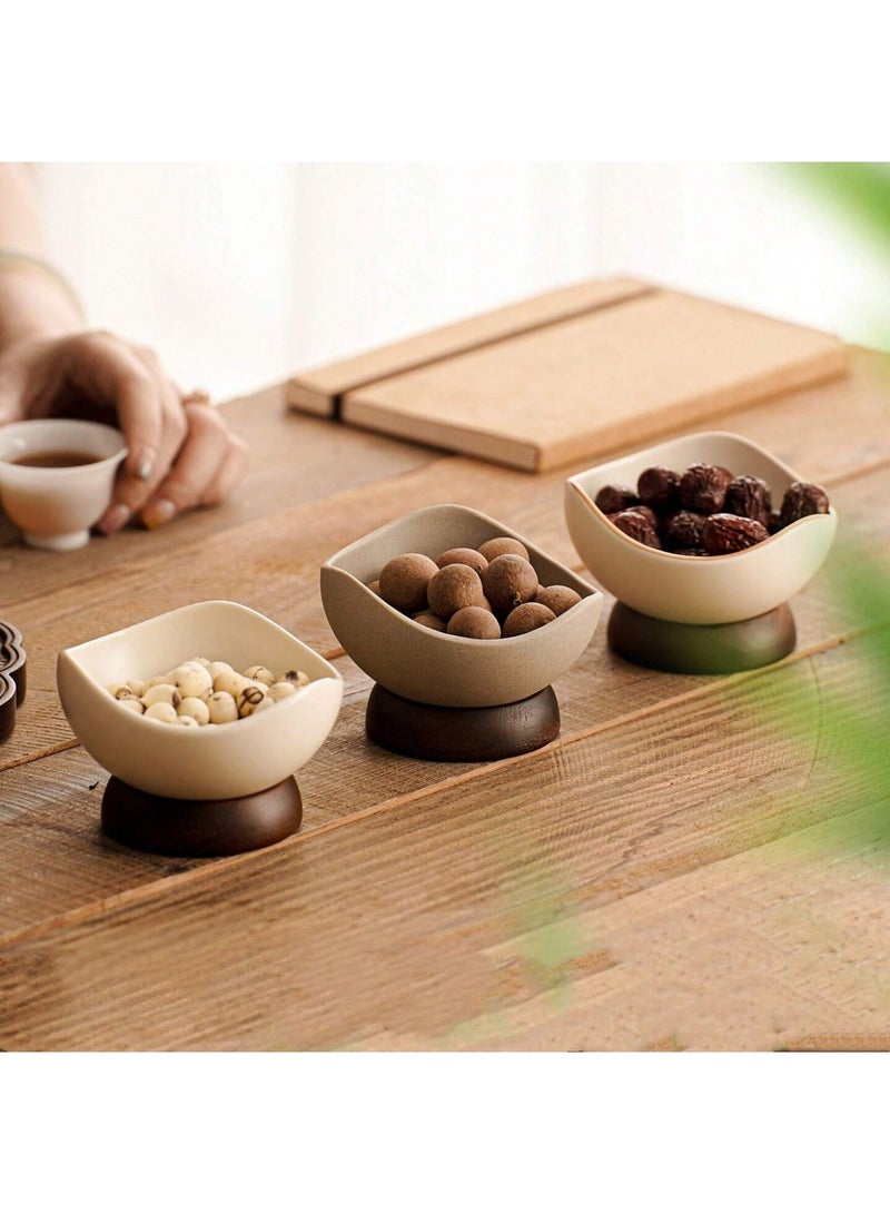 1pc Handmade Rustic Ceramic Dessert Bowl with Solid Wooden Base – Vintage Clay-Style Snack & Ice Cream Dish, Wide Mouth Serving Bowl for Nuts, Fruit, Soup & Desserts, Reusable Tableware for Home, Hotel & Dining Table Décor, Hand Wash Only - Image 5