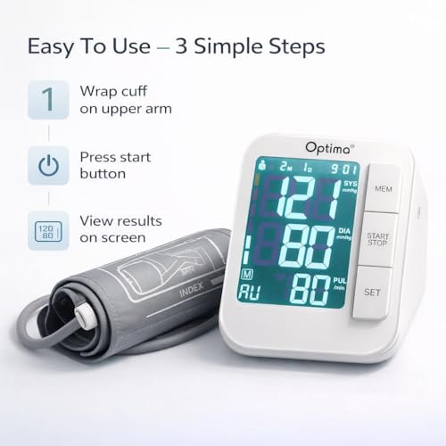 BYM Optima Blood Pressure Monitor – Digital Automatic Upper Arm BP Machine | USB-C + Battery Powered | WHO & IHB Indicator | Dual User Memory | For Home Health Monitoring - Image 3