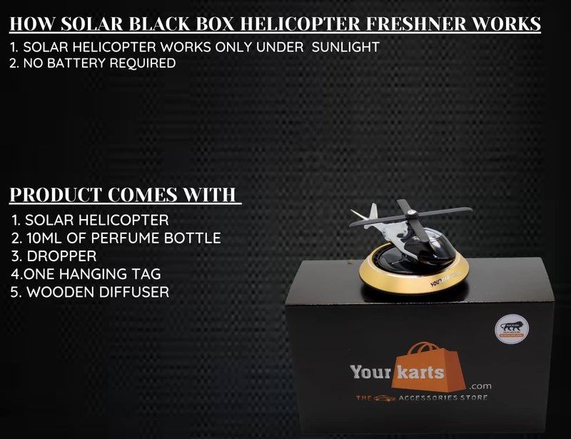 YOURKARTS.COM Solar Powered Car Perfume Diffuser/Dispenser | Helicopter Design, Auto Rotation Fan | for Car Dashboard with Perfume Liquid & Organic Fragrance - (Golden) Pack of 1 - Image 3