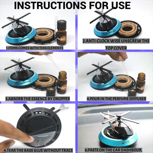YOURKARTS.COM Solar Powered Car Perfume Diffuser/Dispenser | Helicopter Design, Auto Rotation Fan | for Car Dashboard with Perfume Liquid & Organic Fragrance - (Golden) Pack of 1 - Image 4