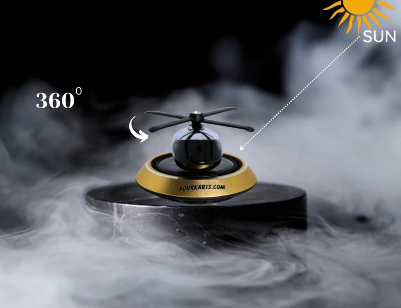 YOURKARTS.COM Solar Powered Car Perfume Diffuser/Dispenser | Helicopter Design, Auto Rotation Fan | for Car Dashboard with Perfume Liquid & Organic Fragrance - (Golden) Pack of 1 - Image 2