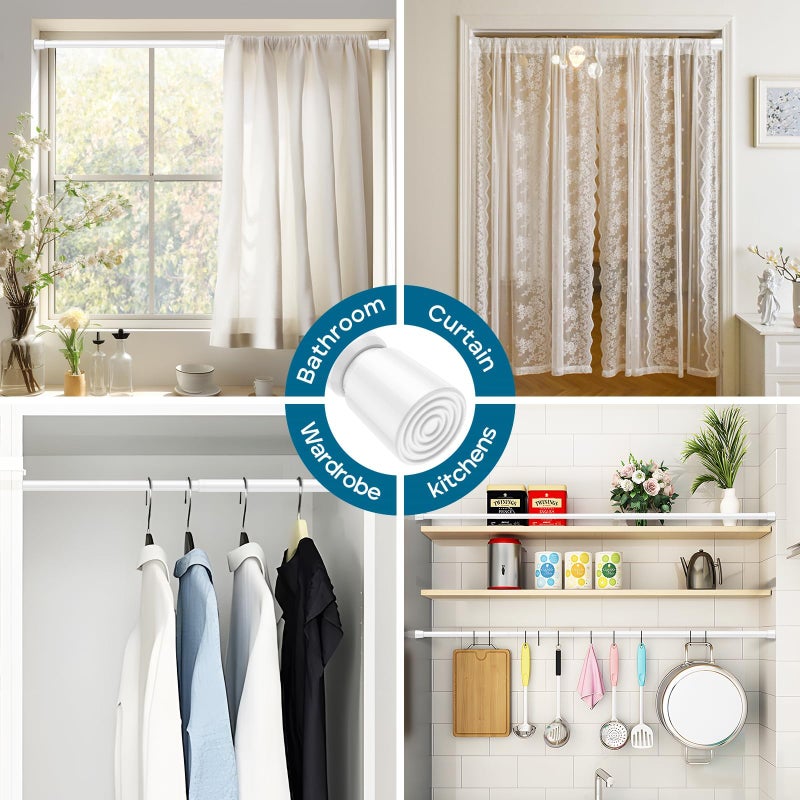 AIZESI 2pcs Spring Tension Rods Adjustable 26 to 39 inch Small Tension Curtain Rod No Drilling Expandable Spring Loaded Curtain Rod,Suitable for Doors and Windows 28 to 36 inch, White - Image 4