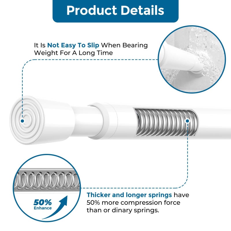 AIZESI 2pcs Spring Tension Rods Adjustable 26 to 39 inch Small Tension Curtain Rod No Drilling Expandable Spring Loaded Curtain Rod,Suitable for Doors and Windows 28 to 36 inch, White - Image 5