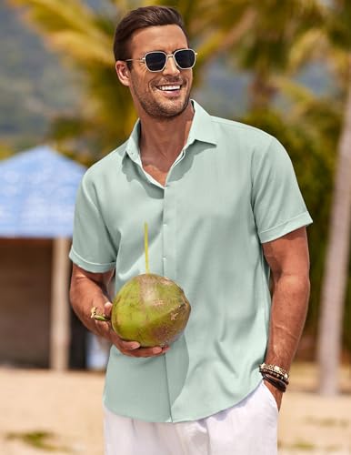COOFANDY Mens Beach Linen Shirt Casual Short Sleeve Button Up Shirts Lightweight Breathable Tropical Shirts for Men - Image 2