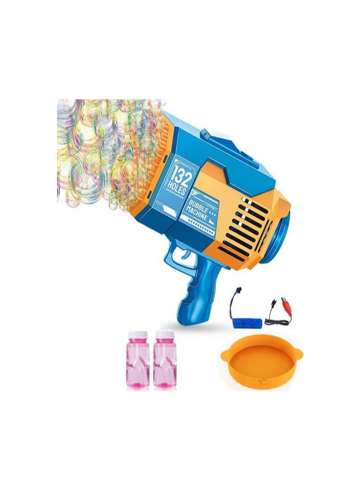 132 Holes Bubble Gun Machine - Bubble Blower Toy with Colorful Lights, Big Bubble Maker for Kids, for Outdoor and Indoor Fun (Blue) - Image 1